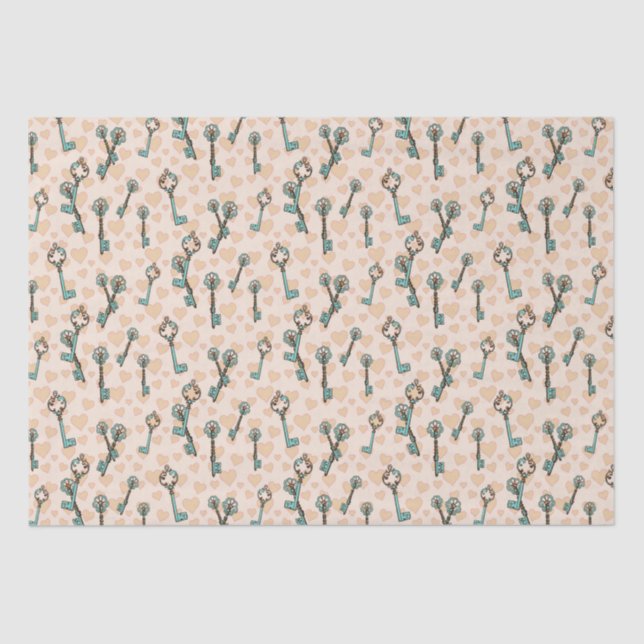 Seda Papel de tejidos de Valentines Hearts and Keys (Anverso)