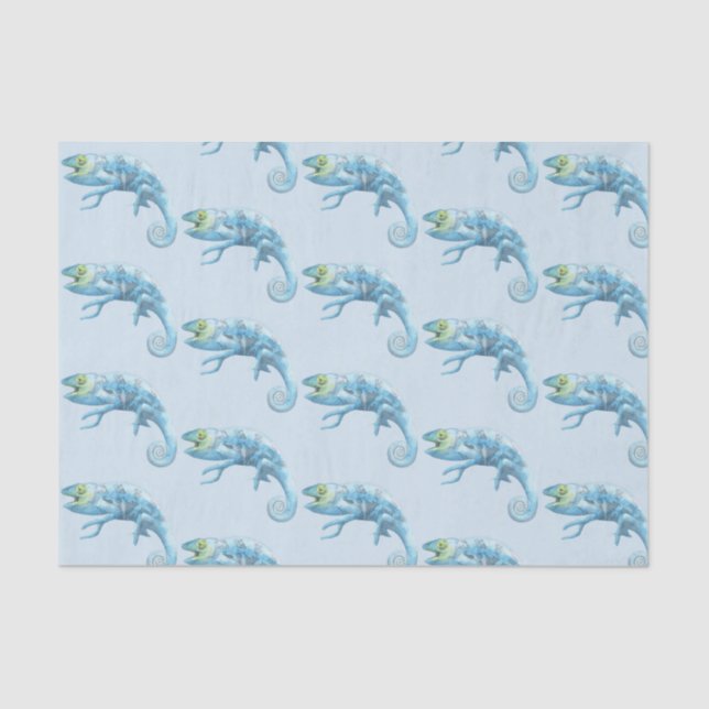 Seda Papel de tejidos del patrón de Chameleon Azul (Anverso)