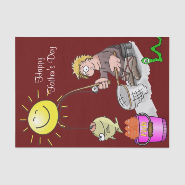 Seda Papel de tejidos Feliz Día del Padre Sol del pesca (Anverso)