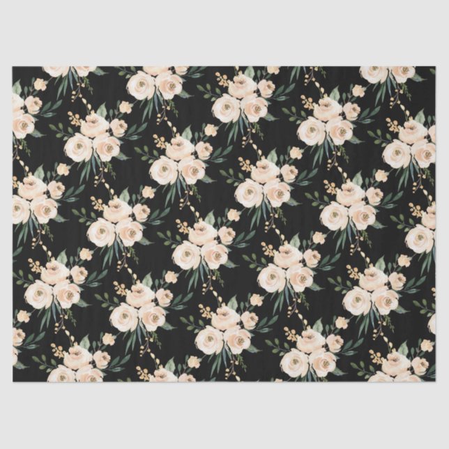 Seda Papel de tejidos floral beige negro Boda (Anverso)