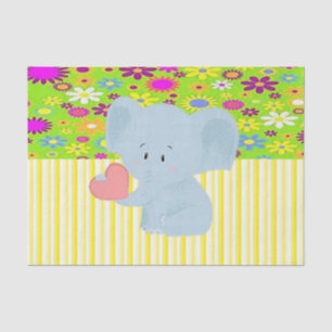 Seda Papel de tejidos Floral Rayas Amarillas Elefante