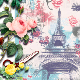 Seda Papel de tejidos florales de la Torre Eiffel de Pa