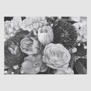 Seda Papel de tejidos florales en blanco y negro