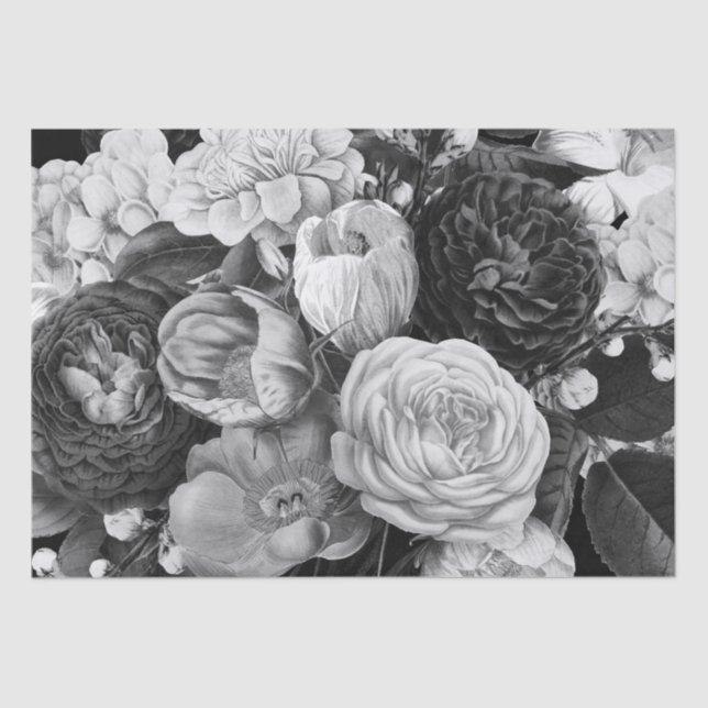 Seda Papel de tejidos florales en blanco y negro (Anverso)