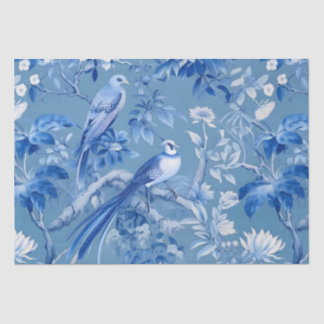 Seda Papel de tejidos florales en la Chinoiserie azul