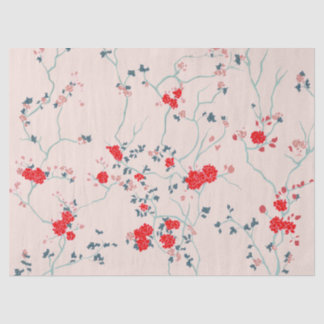 Seda Papel de tejidos florales rojo y crema chino