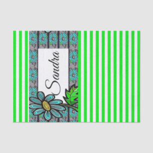 Seda Papel de tejidos Green Stripes Floral