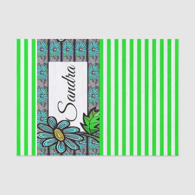 Seda Papel de tejidos Green Stripes Floral (Anverso)