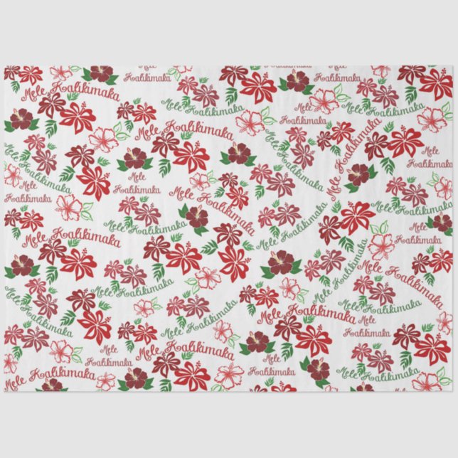 Seda Papel de tejidos hawaiano Hibiscus Mele Kalikimaka (Anverso)