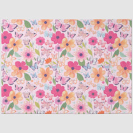 Seda Papel de tejidos, mariposas y flores rosa suave