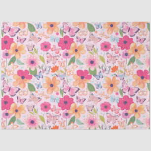 Seda Papel de tejidos, mariposas y flores rosa suave