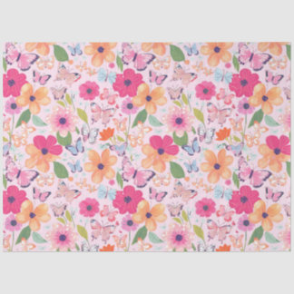 Seda Papel de tejidos, mariposas y flores rosa suave