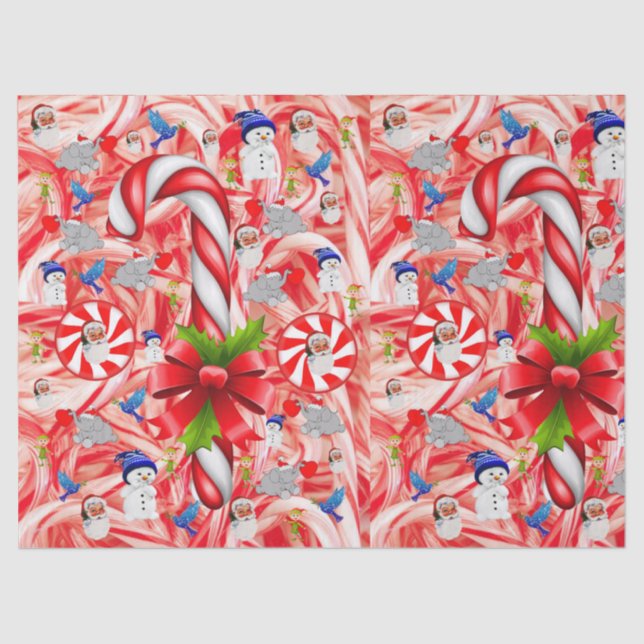 Seda Papel de tejidos navidades, hombre de nieve, candy (Anverso)