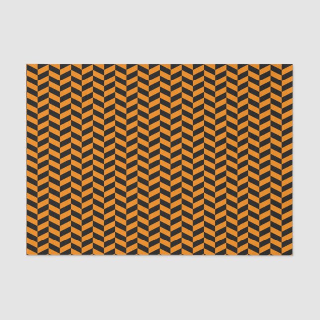 Seda Papel de tejidos negro y Naranja Herringbone (Anverso)