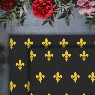 Seda Papel de tejidos negros con oro Fleur de Lis
