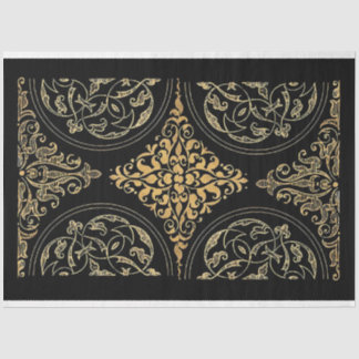 Seda Papel de tejidos ornamentales clásico negro y oro