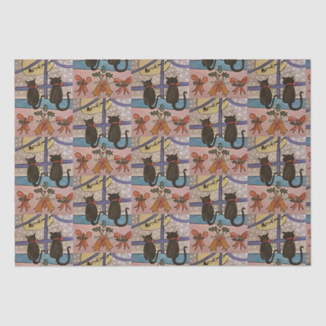 Seda Papel de tejidos para Navidades de gato negro (Anverso)