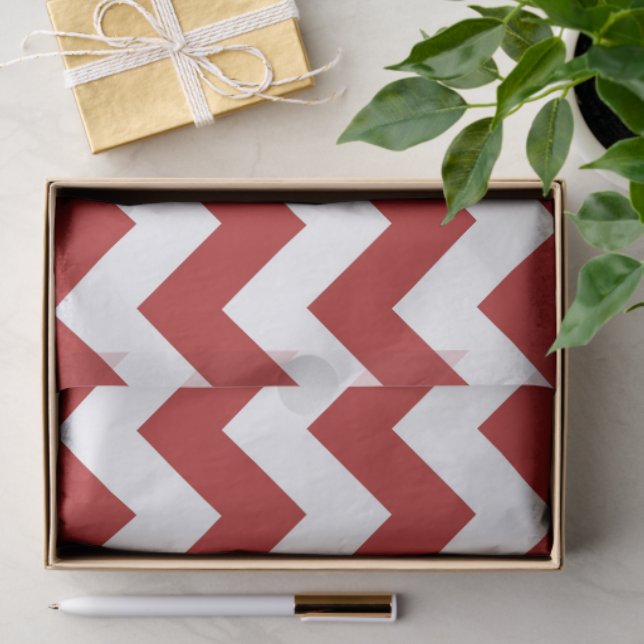 Seda Papel de tejidos rojo de zigzag blanco (Regalo )