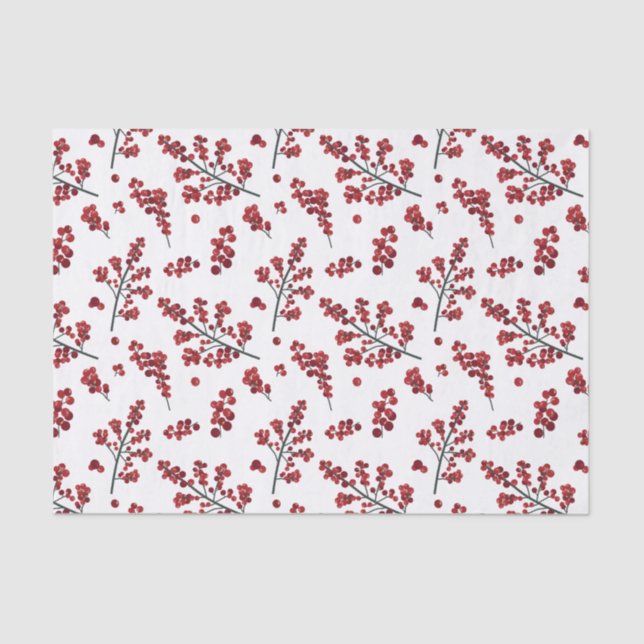 Seda Papel de tejidos rojo Holly Berries ilustrado (Anverso)