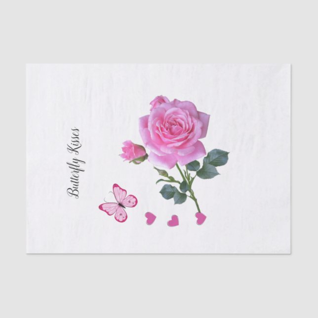 Seda Papel de tejidos rosa mariposa rosa besa los coraz (Anverso)