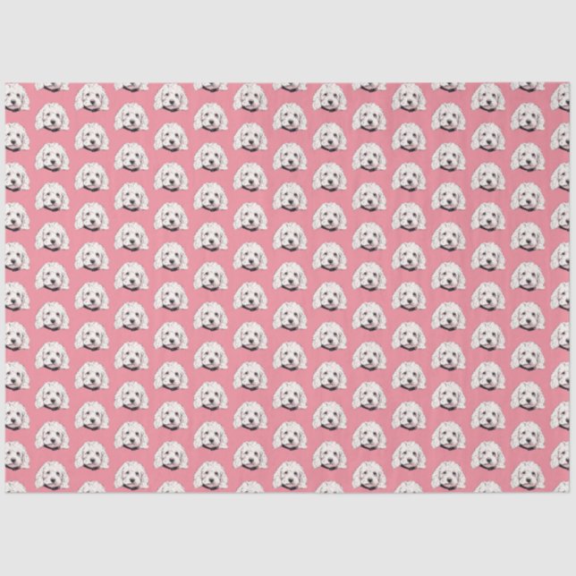 Seda Papel de tejidos rosados de pooch blanco maltés (Anverso)