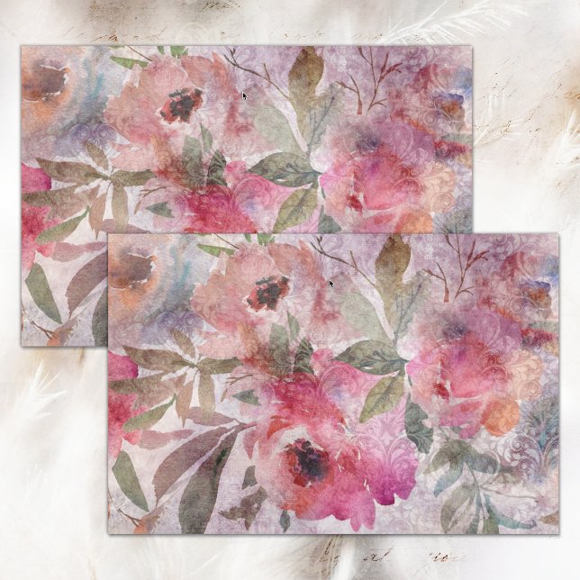 SEDA PAPEL DE TISÚ DECOLAGE DE FLORES GRUNGE BOHO (BOHO GRUNGE FLORAL COLLAGE DECOUPAGE TISSUE PAPER)