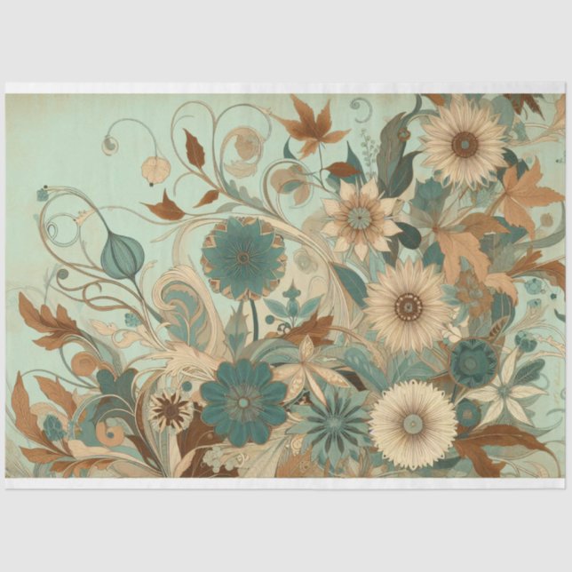 Seda Papel de tono Art Nouveau floral de descomposición (Anverso)