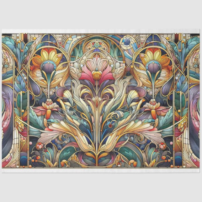 Seda Papel de tono Art Nouveau floral de descomposición (Anverso)