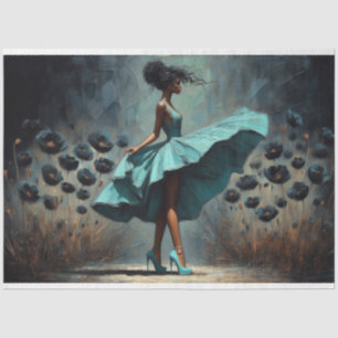 Seda Papel de tono de descomposición Aqua Blue Poppies 