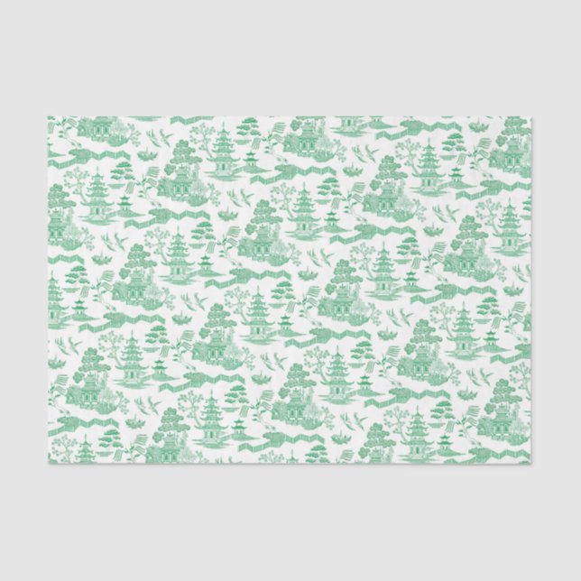 Seda Papel de tono de deshielo verde de Chinoiserie (Anverso)