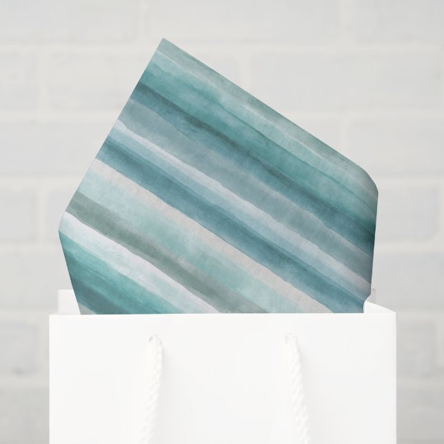 Seda Papel de tono de franjas Verde azuladas oceánicas  (Bolsa de regalo)
