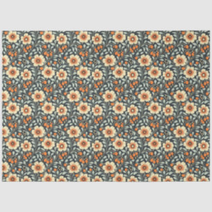 Seda Papel de tono de patrón floral azul y naranja