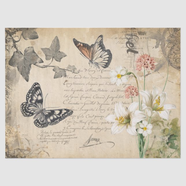 Seda Papel de tono decorativo de descomposición floral (Anverso)