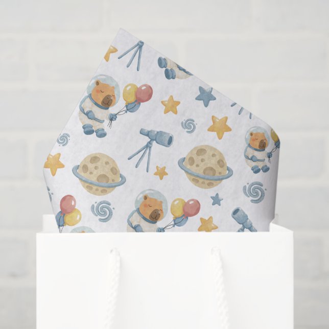 Seda Papel de tono del patrón de astronauta de Capybara (Bolsa de regalo)