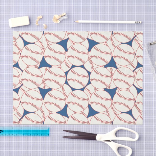 Seda Papel de tono del patrón de béisbol azul (Artesanía)