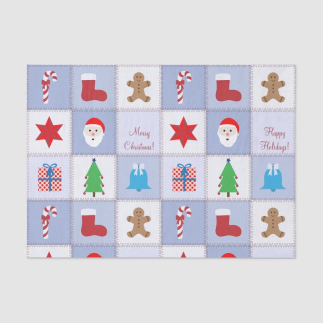 Seda Papel de tono del patrón de navidades - Azul (Anverso)