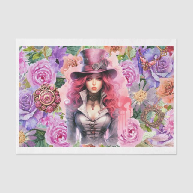 Seda Papel de tono Steampunk Floral 3 (Anverso)