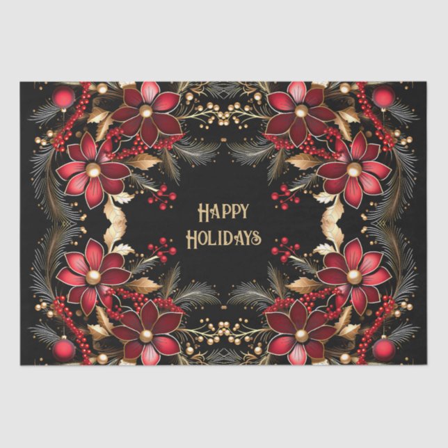 Seda Papel decorativo rojo de flores en el tejido navid (Anverso)