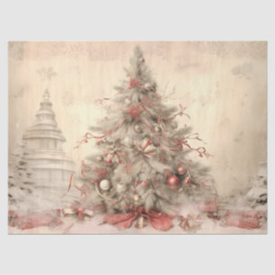 Seda Papel decoupage de árbol de Navidad vintage beige