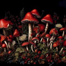 Papel decoupage de Bosque de Champiñones Rojos
