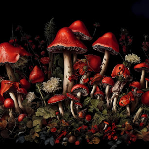 Seda Papel decoupage de Bosque de Champiñones Rojos
