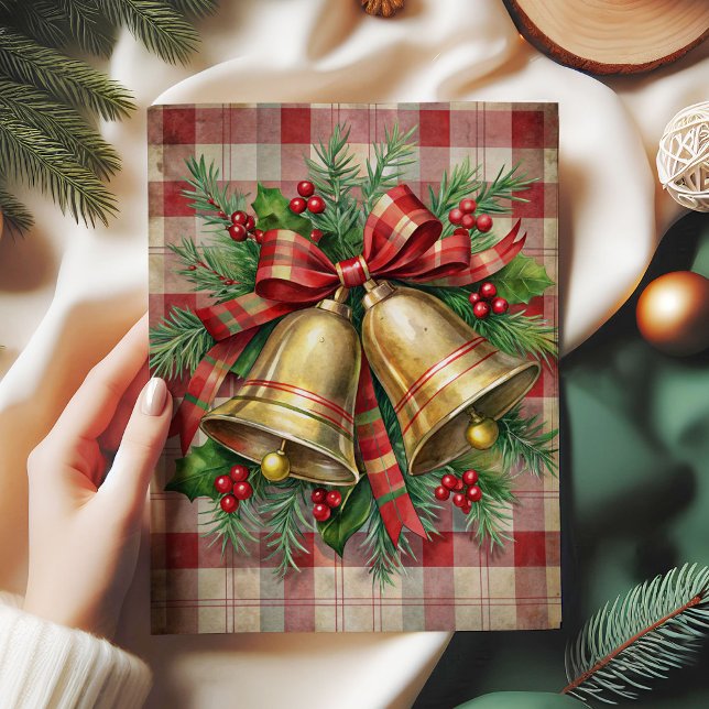 Seda Papel decoupage de campanas de Navidad caprichosas (Whimsical Christmas bells decoupage paper red green

)