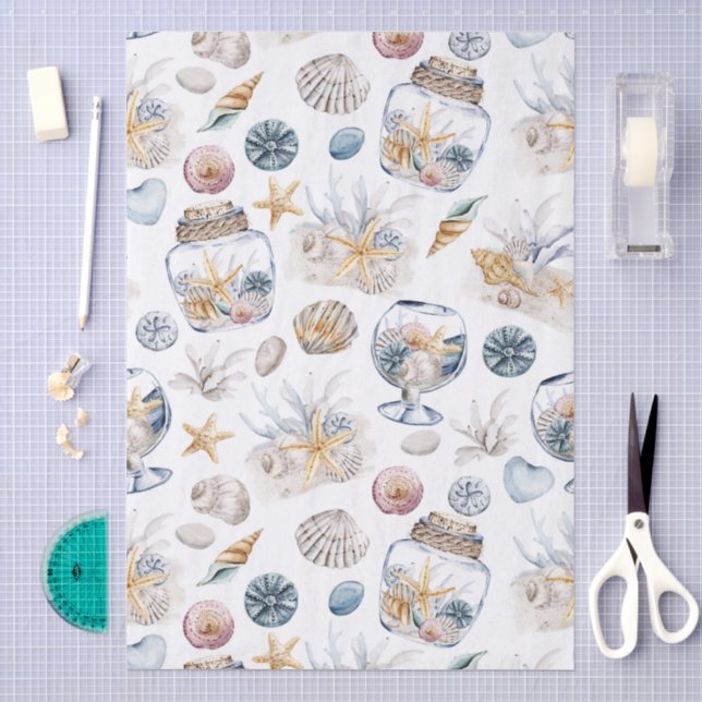 Seda Papel decoupage de conchas de playa con acuarela c (Artesanía)