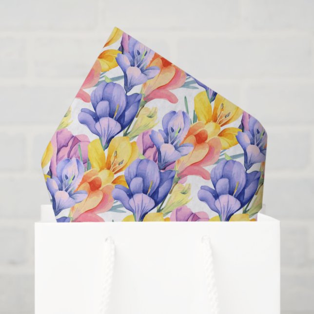 Seda Papel decoupage de crocus amarillo púrpura, floral (Bolsa de regalo)