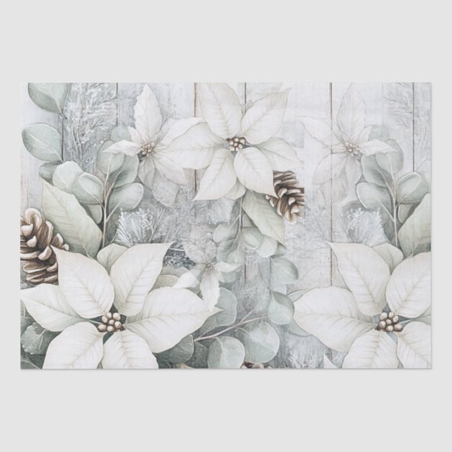 Seda Papel decoupage de flores de invierno blanco desga (Anverso)