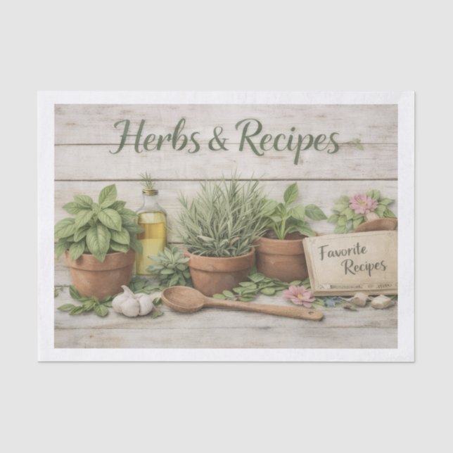 Seda Papel decoupage de hierbas y recetas (Anverso)