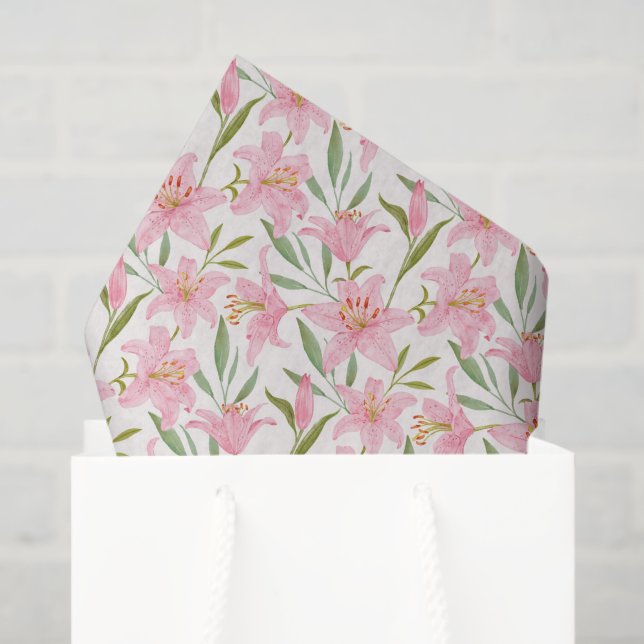 Seda Papel decoupage de lirios rosados, floral (Bolsa de regalo)