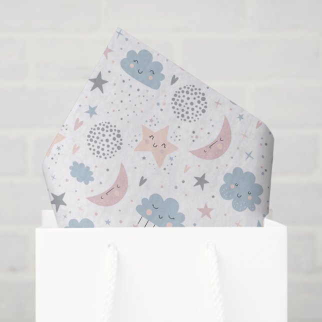 Seda Papel decoupage de luna estrellas nubes, Celestial (Bolsa de regalo)