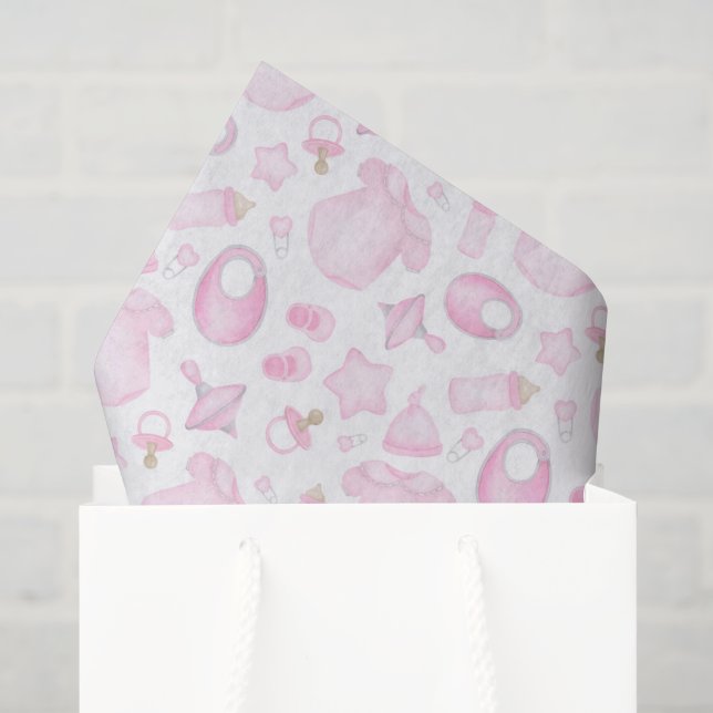Seda Papel decoupage de niña rosa, bebé recién nacido (Bolsa de regalo)