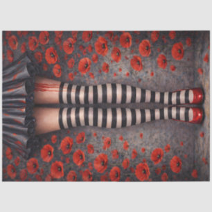 Seda Papel decoupage de piernas góticas de amapola roja